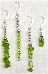 A set of handmade peridot ear rings, sterling silver components, Chi (Qi) jewelry for health